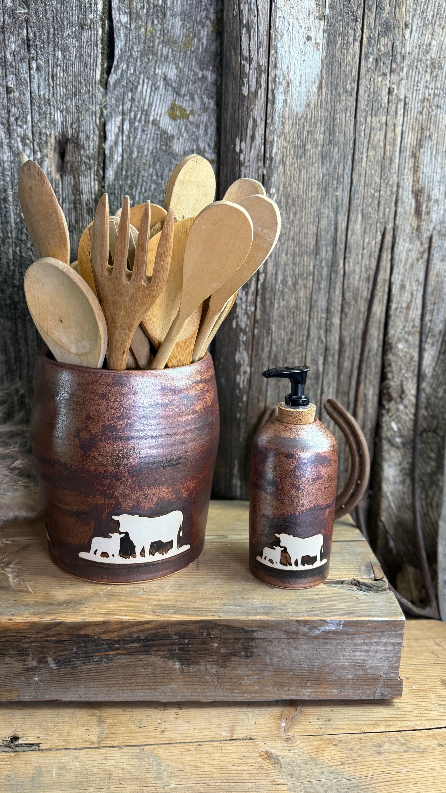 Kitchen Utensil Crock and soap dispenser - Cow Boss Copper