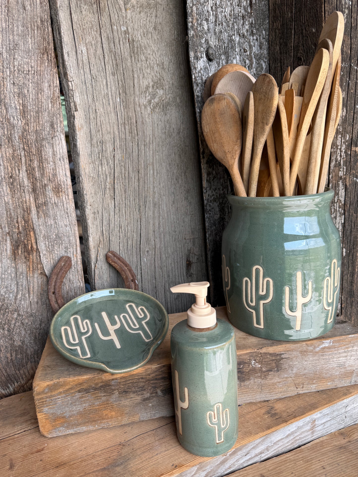 Kitchen Utensil Crock, spoon rest and soap dispenser- sagebrush cactus