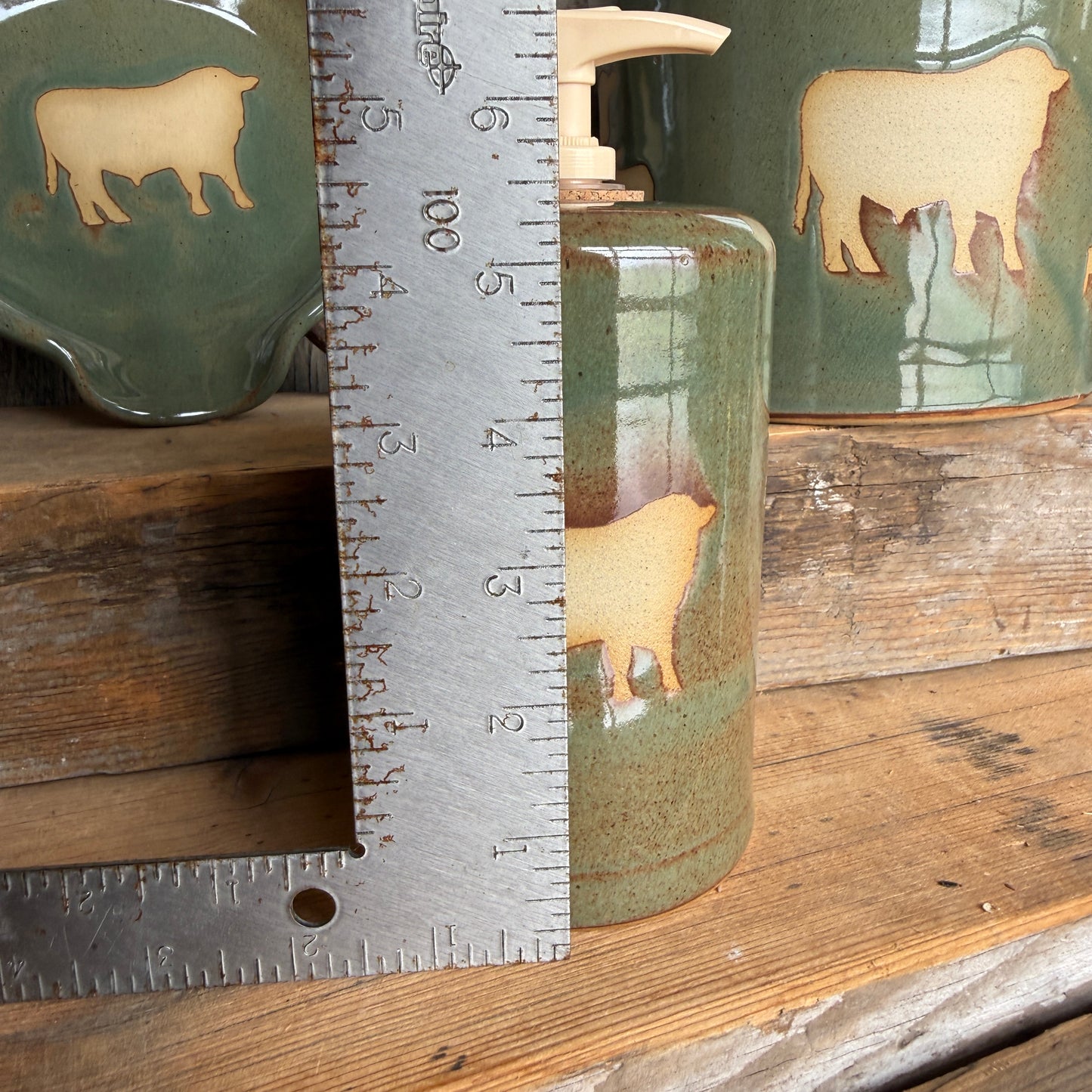 Kitchen Utensil Crock, spoon rest and soap dispenser Cow Calf Sagebrush