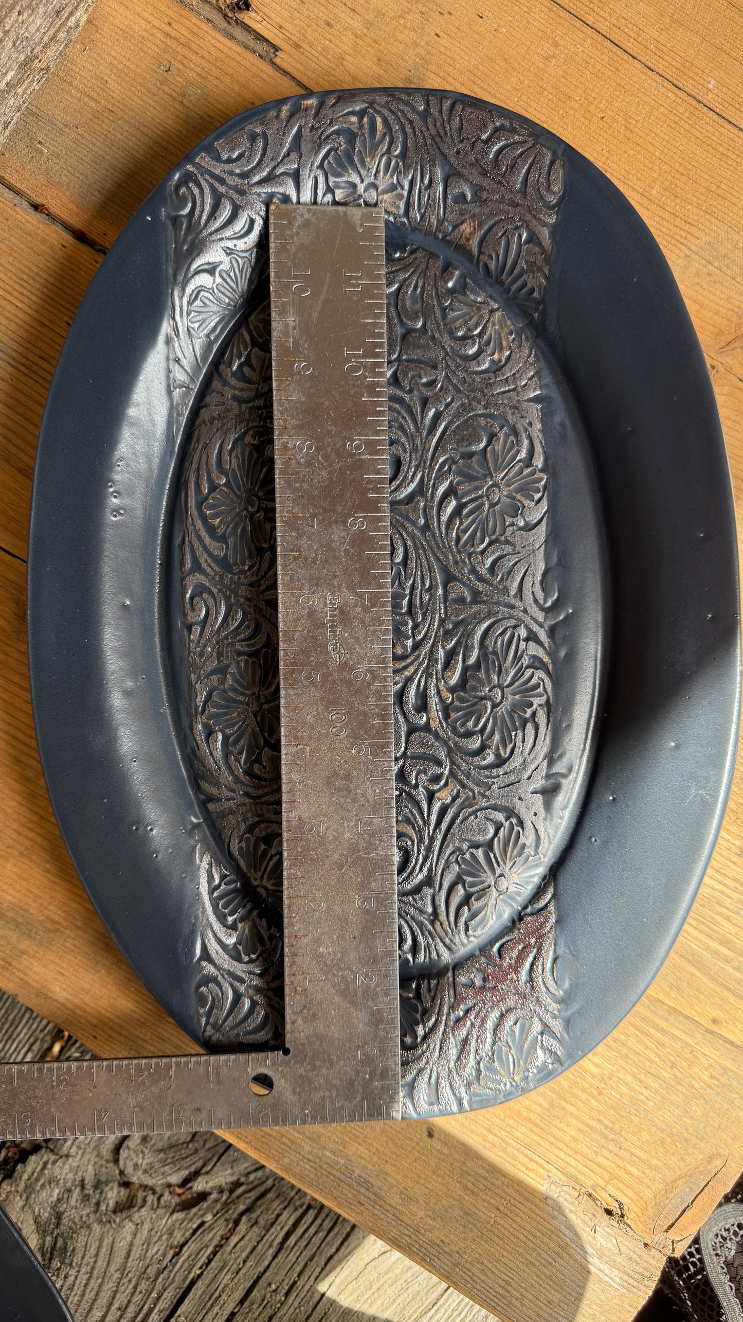 13.5” Platter “hand tooled leather”
