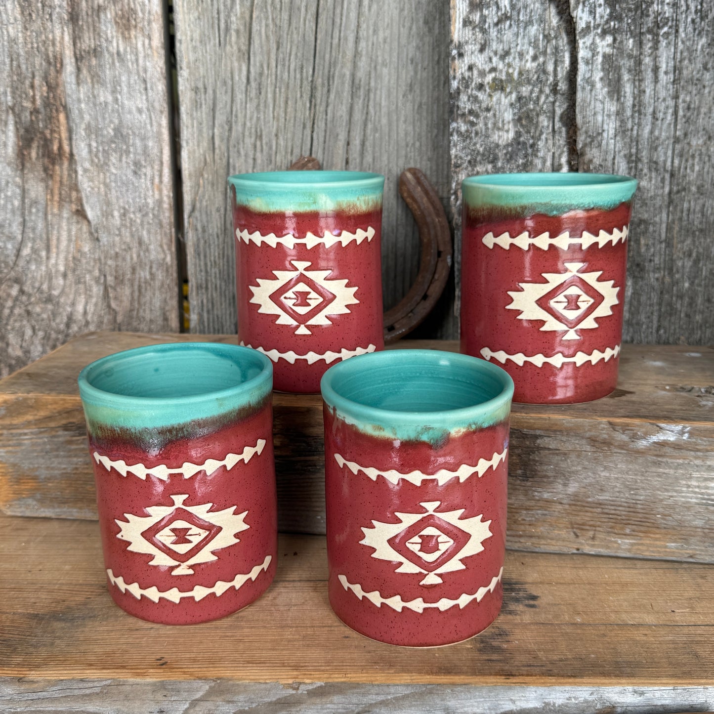 Cup Set of 4 - southwestern Turquoise and Tajin