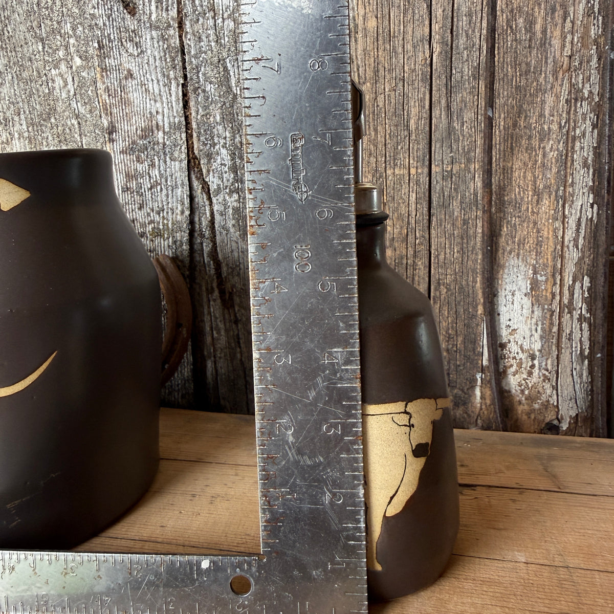 Kitchen Utensil Crock,and Oil Bottle - Leather Longhorn