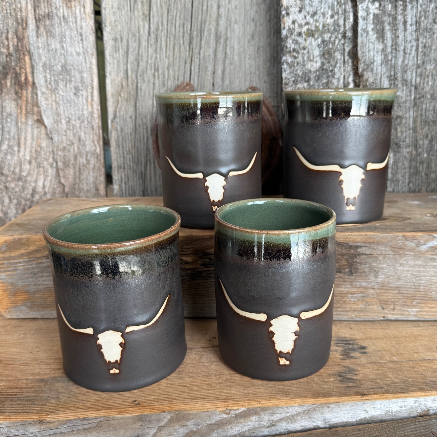 Cup Set of 4 - Longhorn Leather and Sagebrush