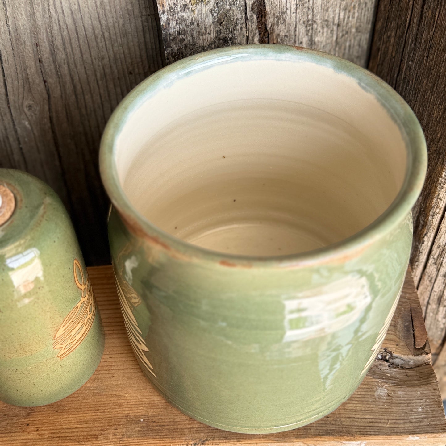 Kitchen Utensil Crock, soap, dispenser and Oil Bottle - Sagebrush Boot Stitch