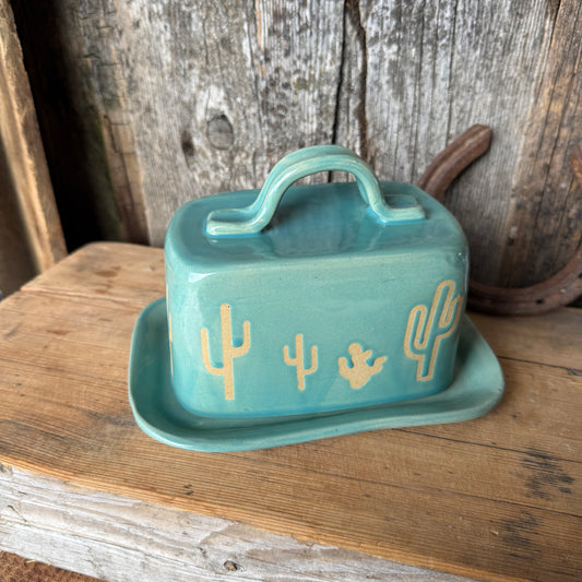 Butter Dish cactus Tiffany Turquoise