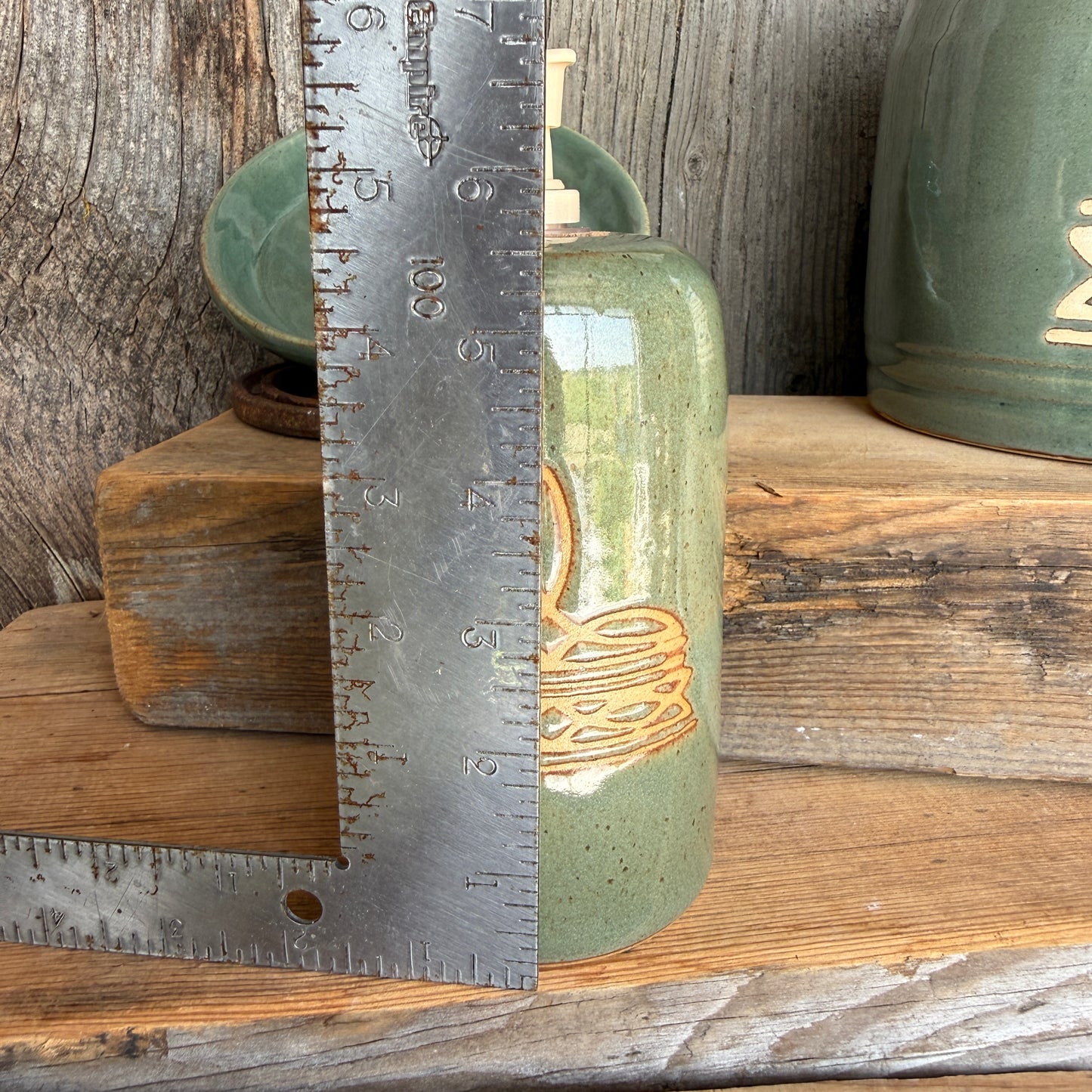 Kitchen Utensil Crock, soap, dispenser and Oil Bottle - Sagebrush Boot Stitch