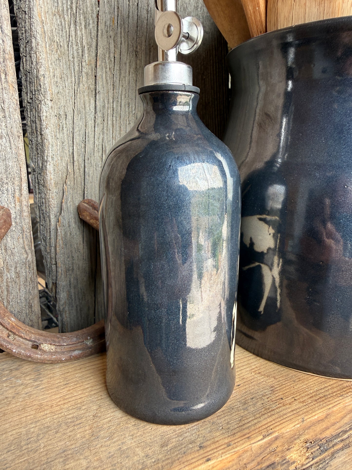 Kitchen Utensil Crock,and Oil Bottle - gunmetal Longhorn