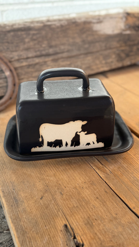 Butter Dish and Spoon Rest set- Black Cow Calf