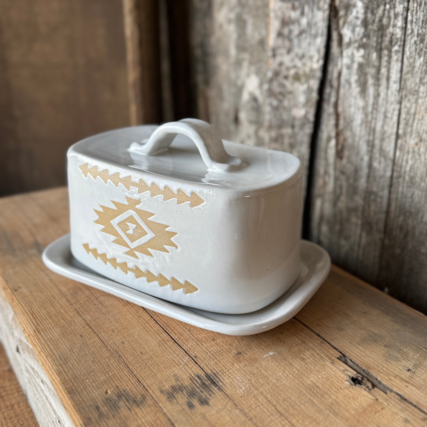 Butter Dish white Southwestern (2)
