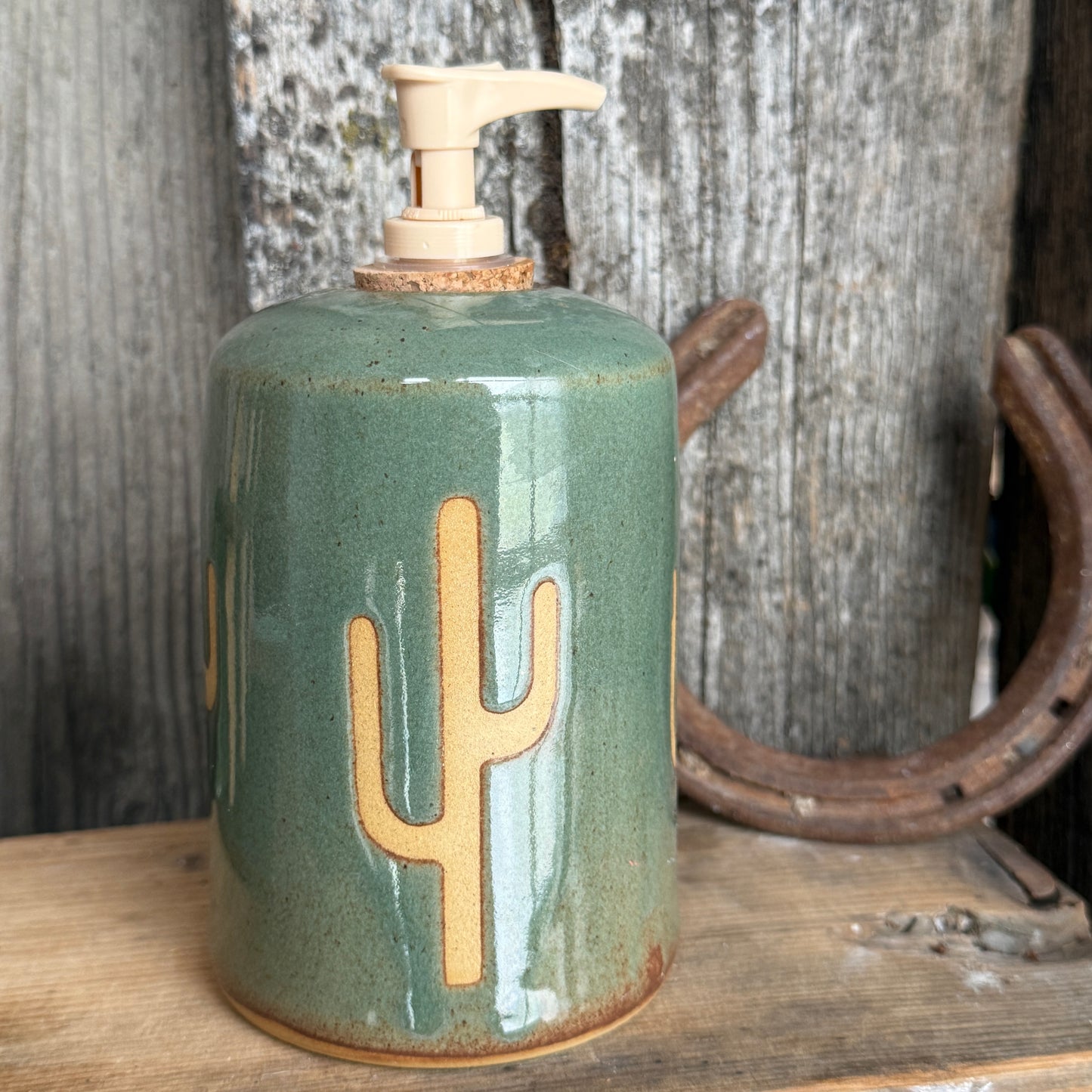 Bathroom Set of 2 - Soap Bottle, toothbrush holder - Cactus Sagebrush