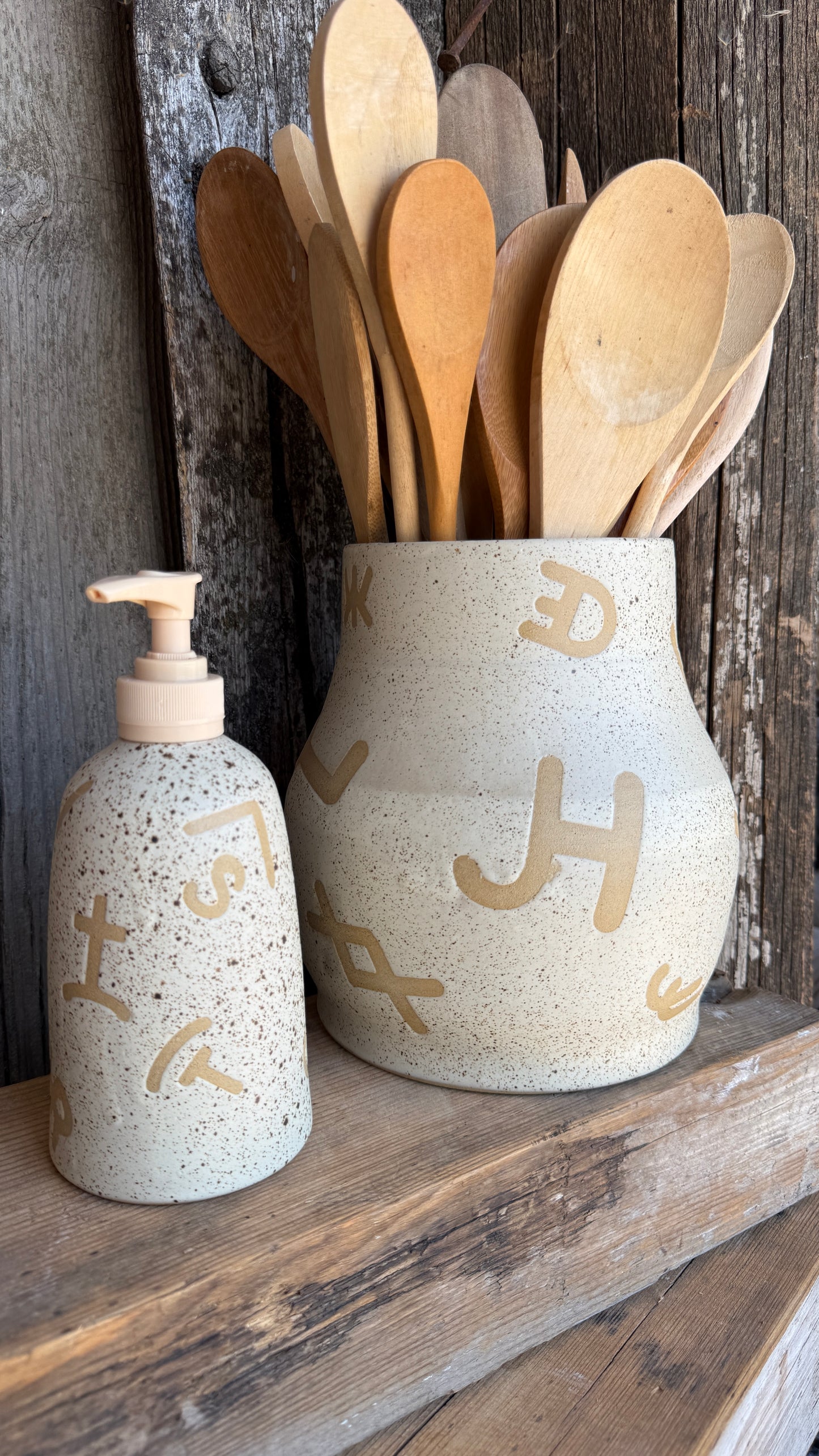 Kitchen Utensil Crock and Soap Dispenser - Branded