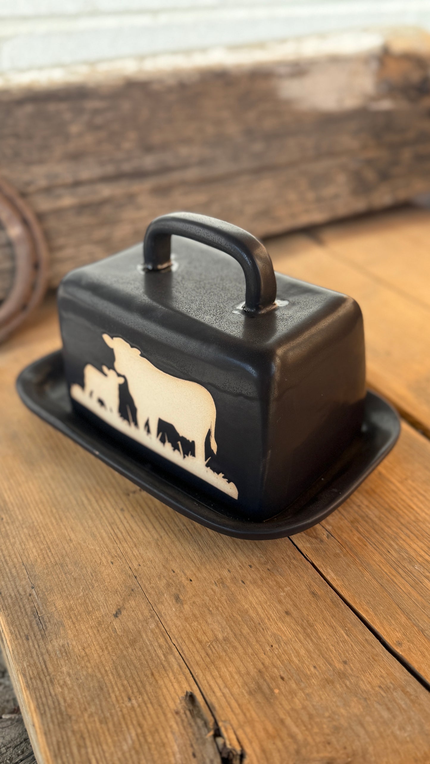 Butter Dish and Spoon Rest set- Black Cow Calf