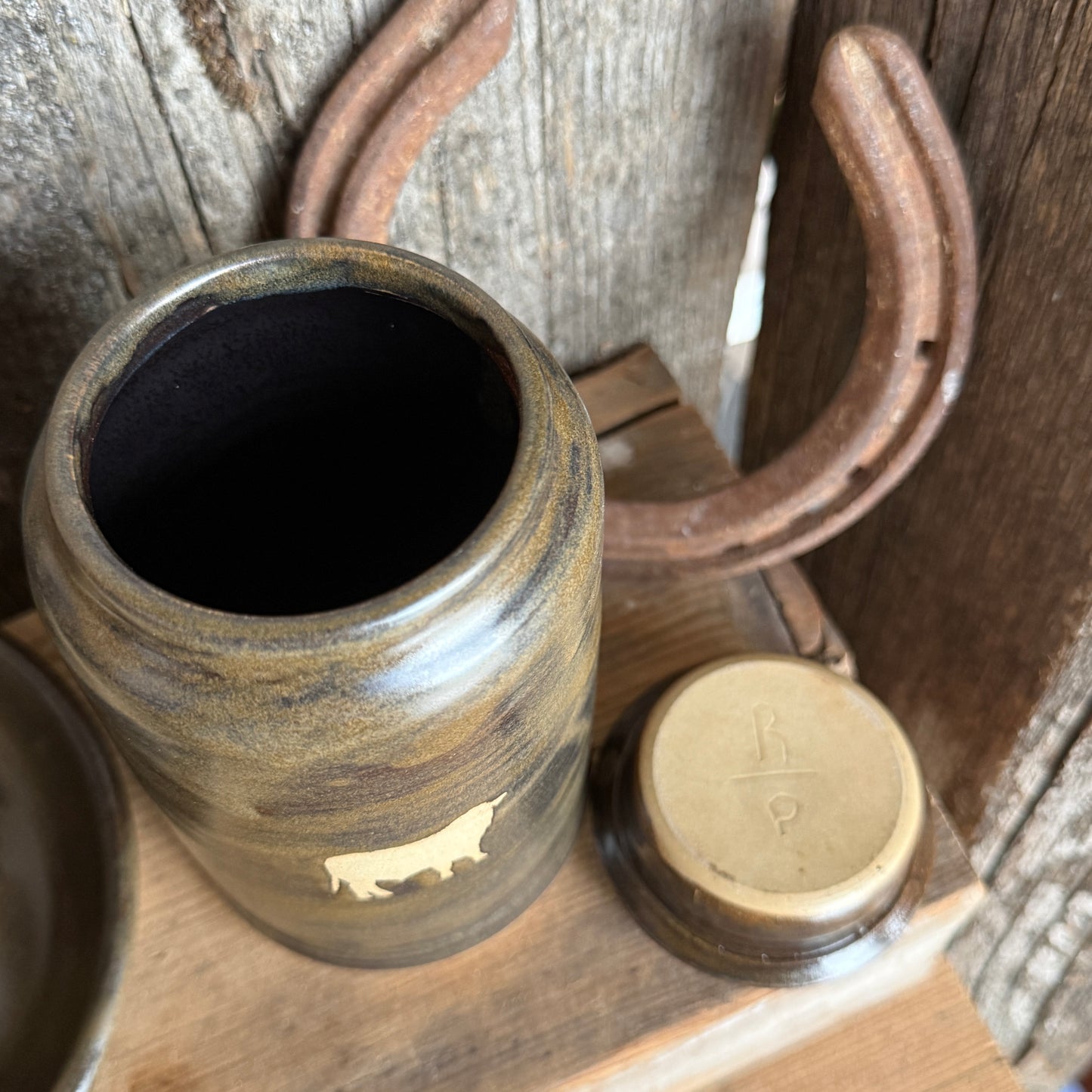 Bathroom Set of 3 - Soap Bottle, canister, and toothbrush holder - Cattle