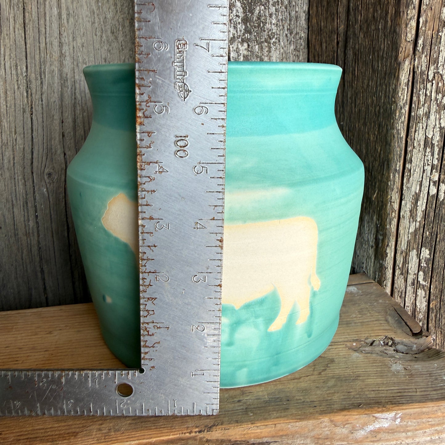 Kitchen Utensil Crock, spoon rest and Oil Bottle - turquoise cattle
