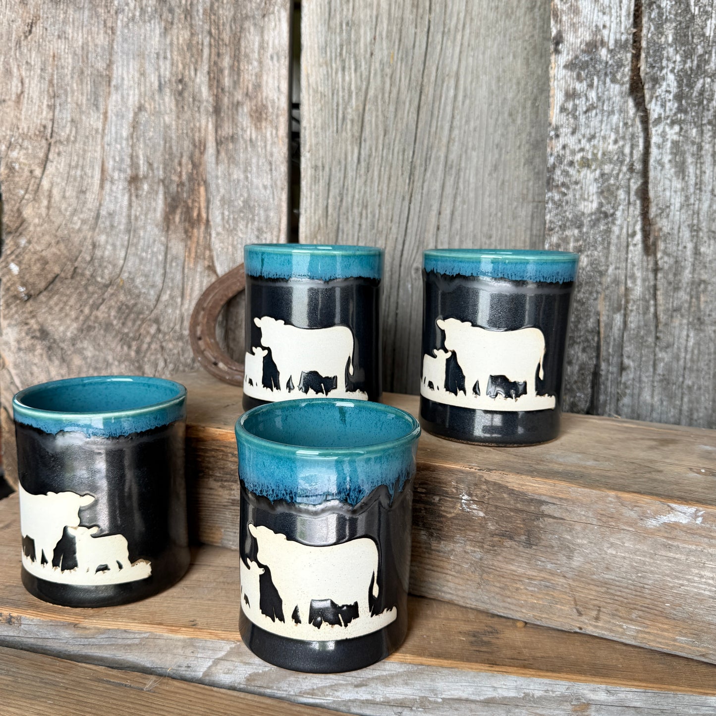 Cup Set of 4 - Cattle Turquoise and Gunmetal
