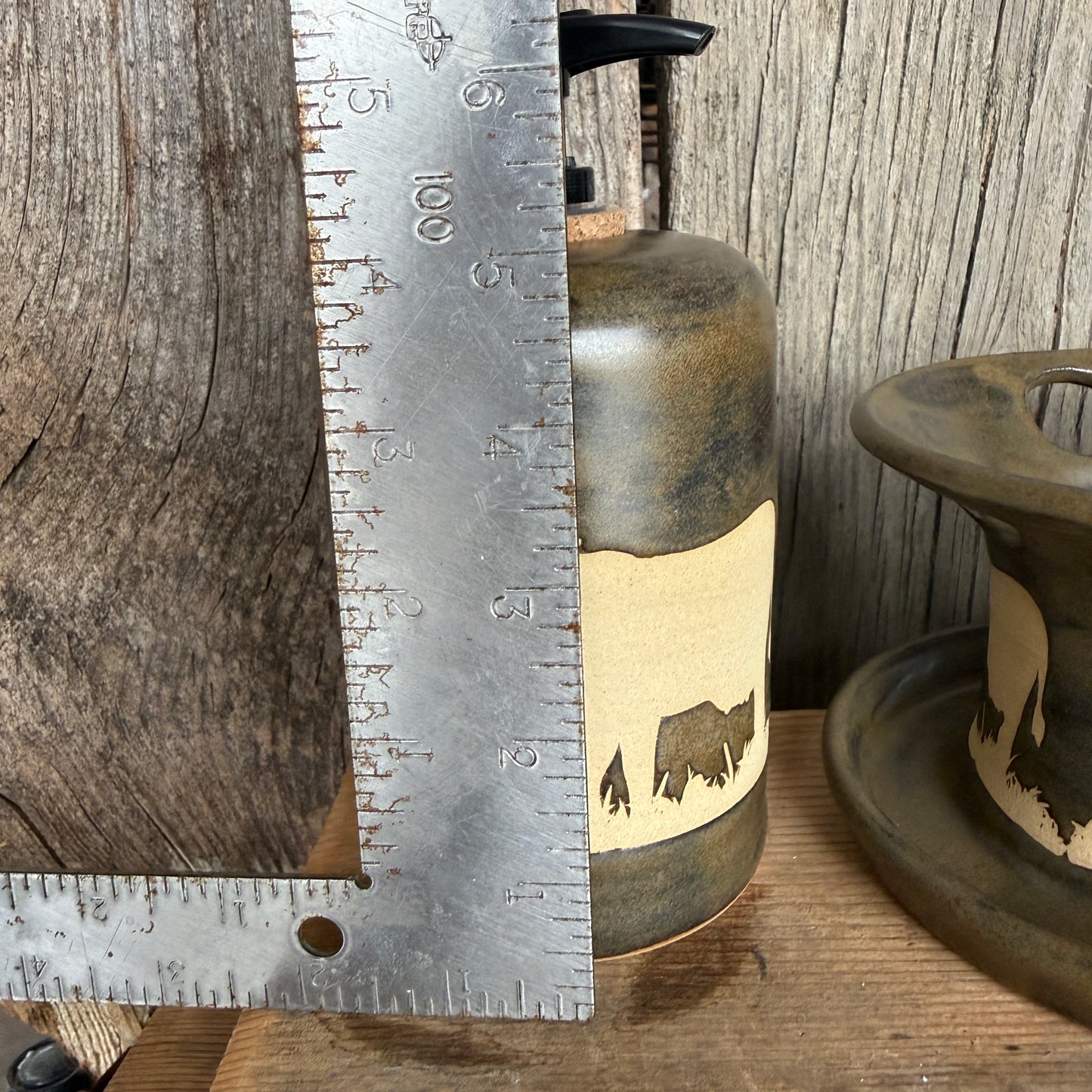 Bathroom Set of 3 - Soap Bottle, canister, and toothbrush holder (regular and electric)  - Cow Calf