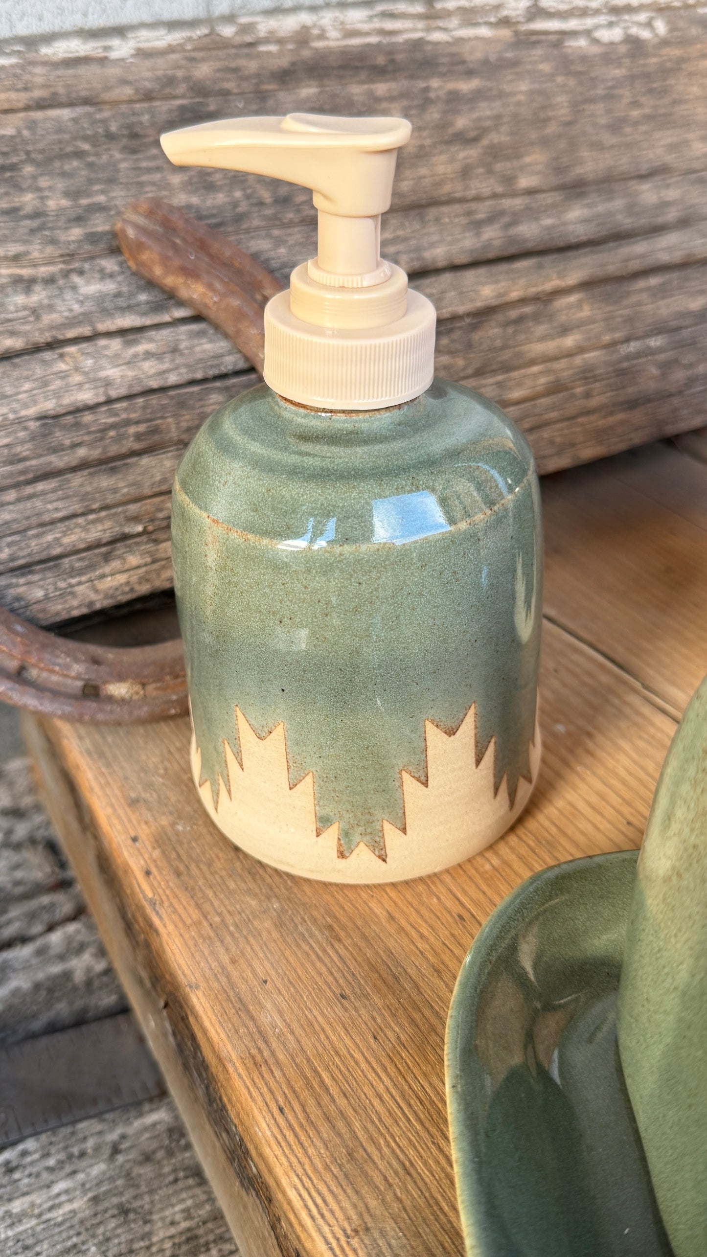 Set- Southwestern Butter dish, soap dispenser and oil bottle
