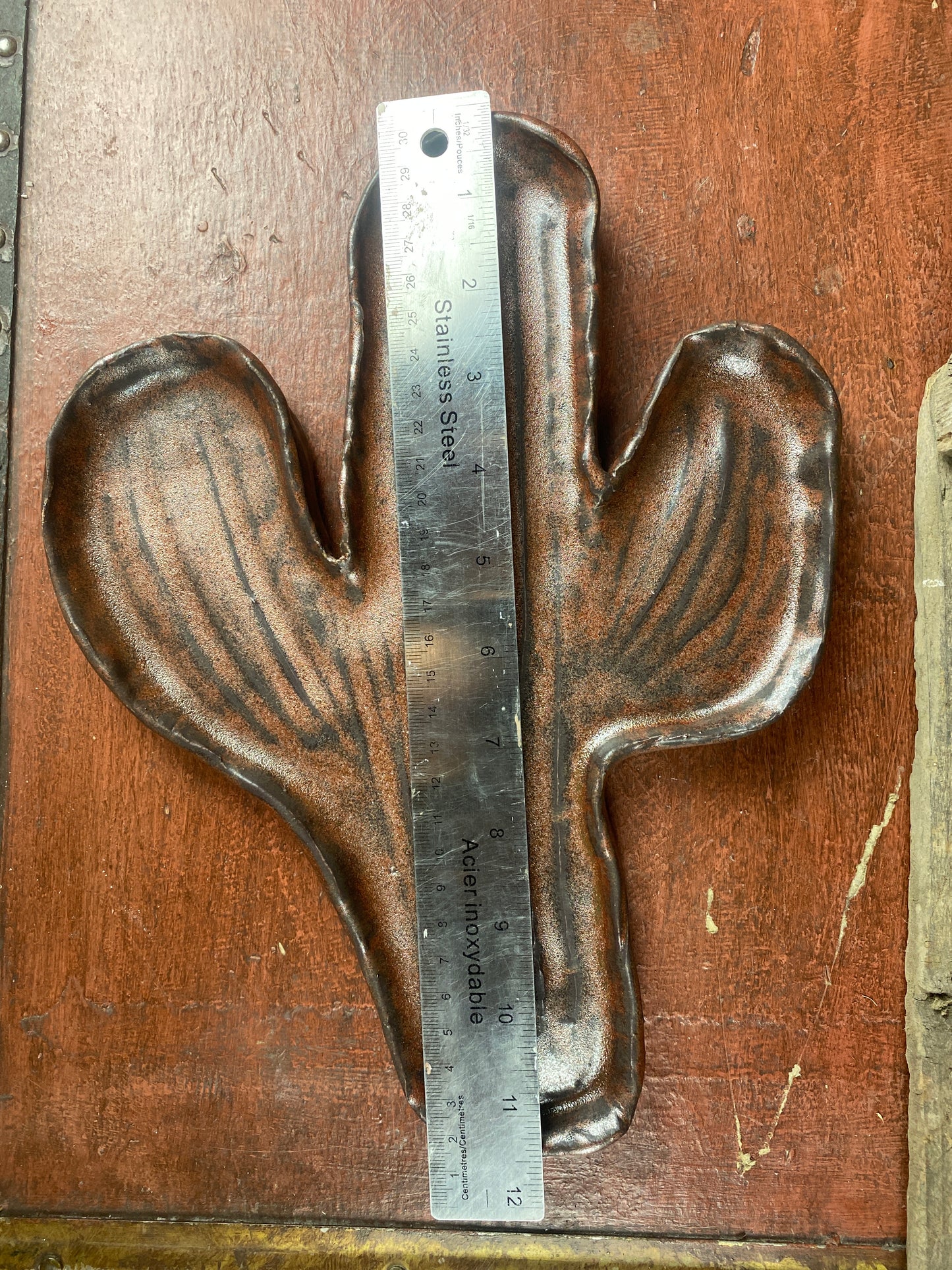 Large Blackened Copper Cactus Platter