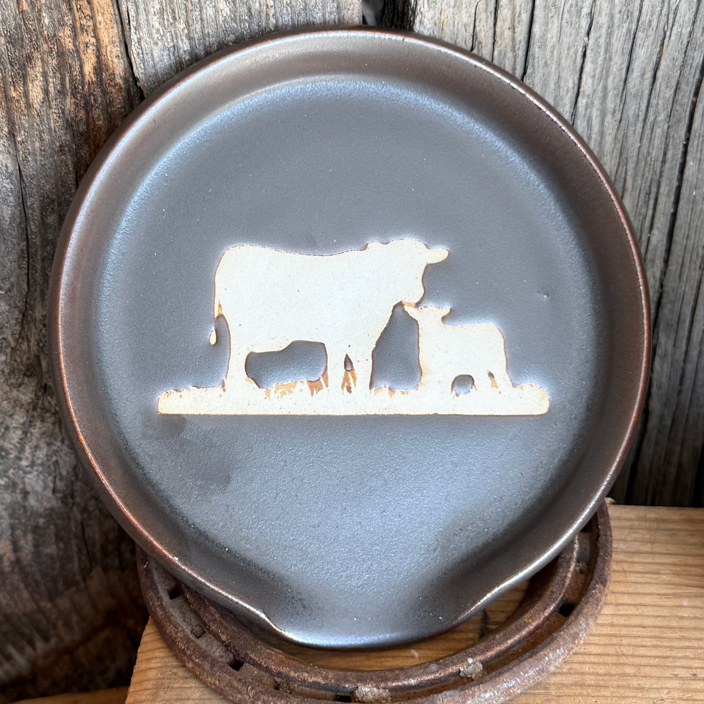 Soap dispenser and spoon rest -  Cattle in Leather