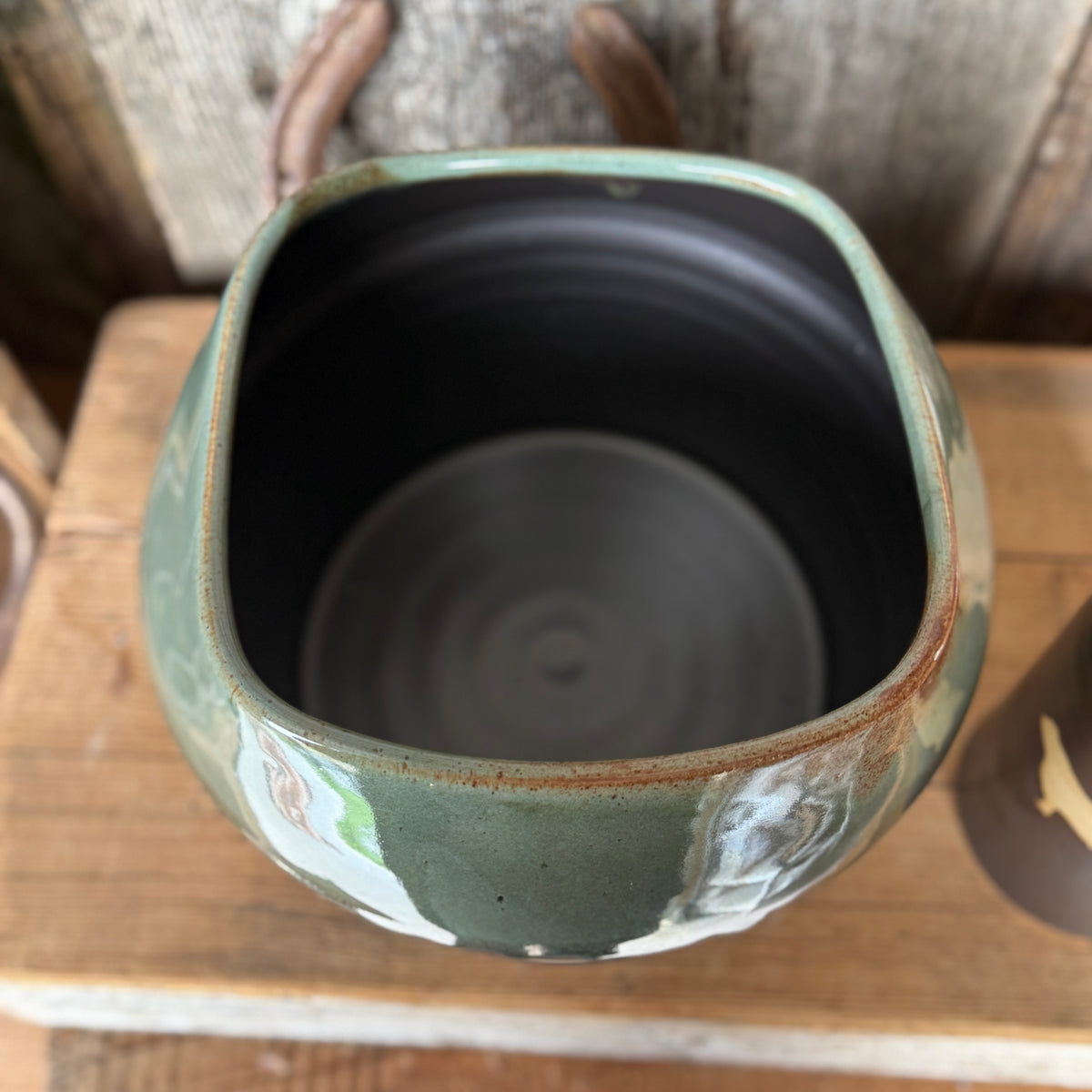 Kitchen Utensil Crock,and Oil Bottle - Leather/ Sagebrush Cattle