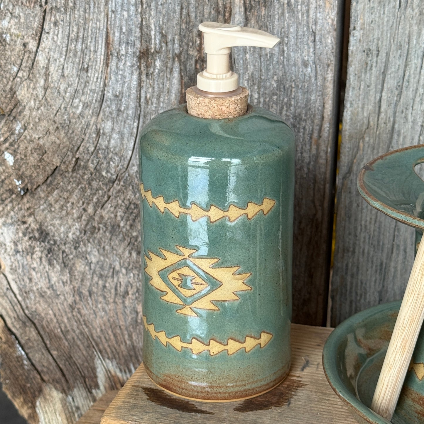 Bathroom Set of 3 - Soap Bottle, canister, and toothbrush holder - Southwestern Sagebrush