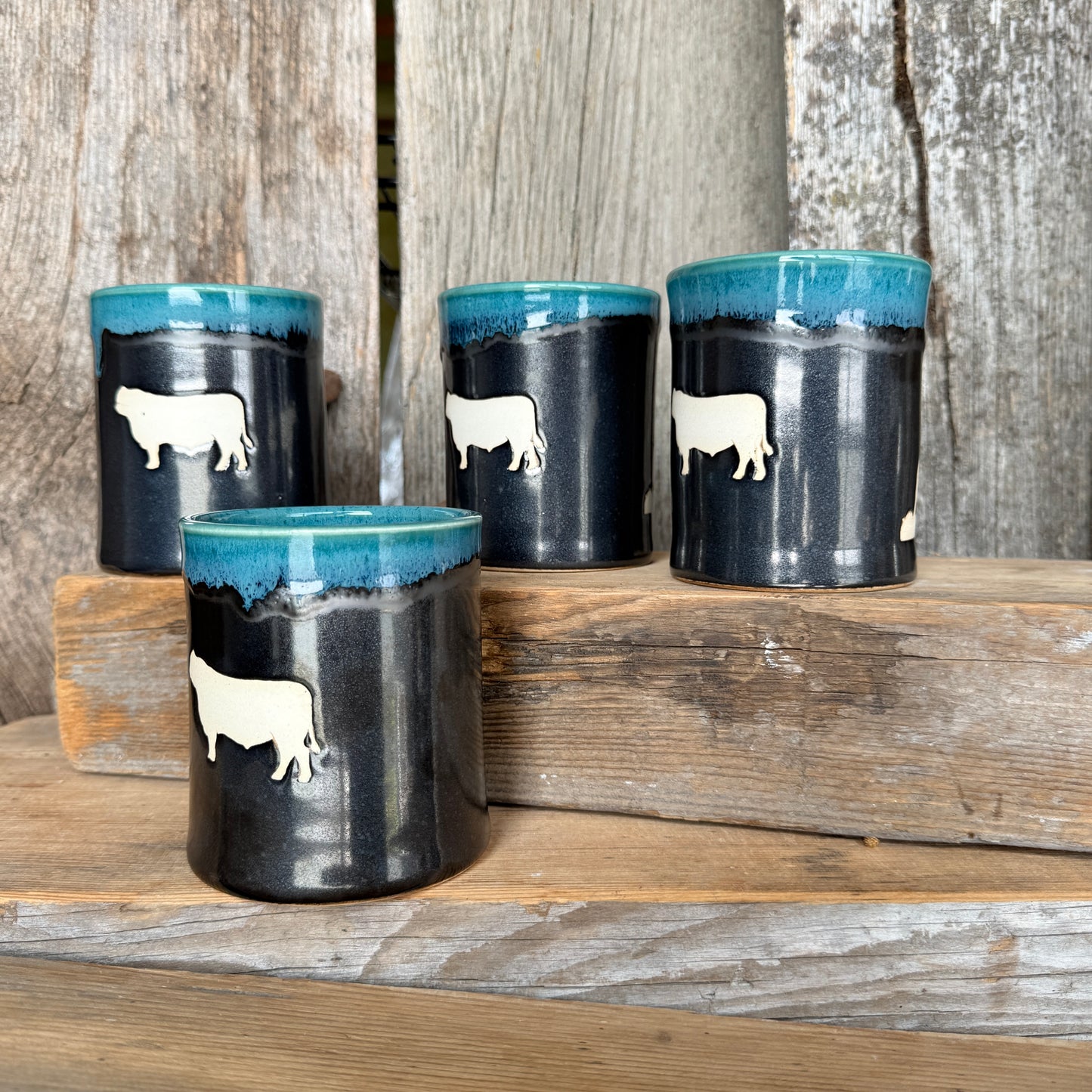 Cup Set of 4 - Cattle Turquoise and Gunmetal