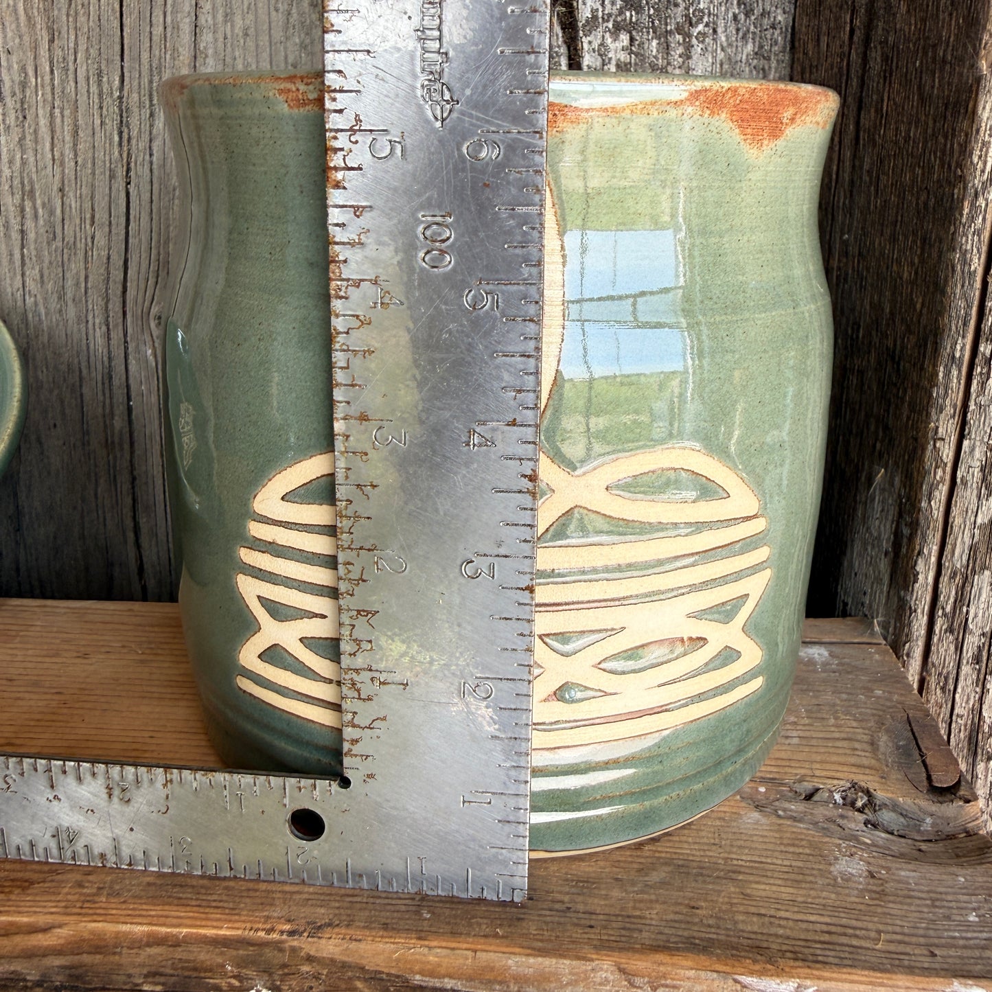Kitchen Utensil Crock, soap, dispenser and Oil Bottle - Sagebrush Boot Stitch