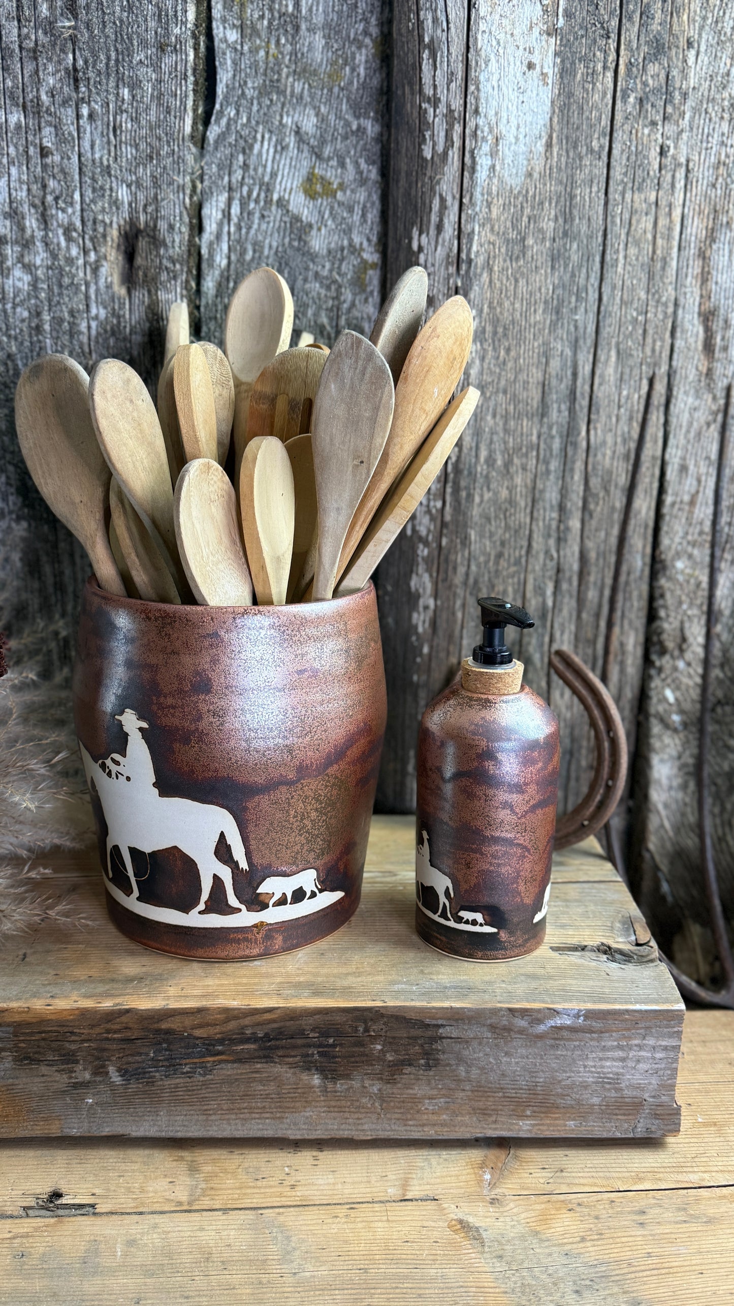 Kitchen Utensil Crock and soap dispenser - Cow Boss Copper