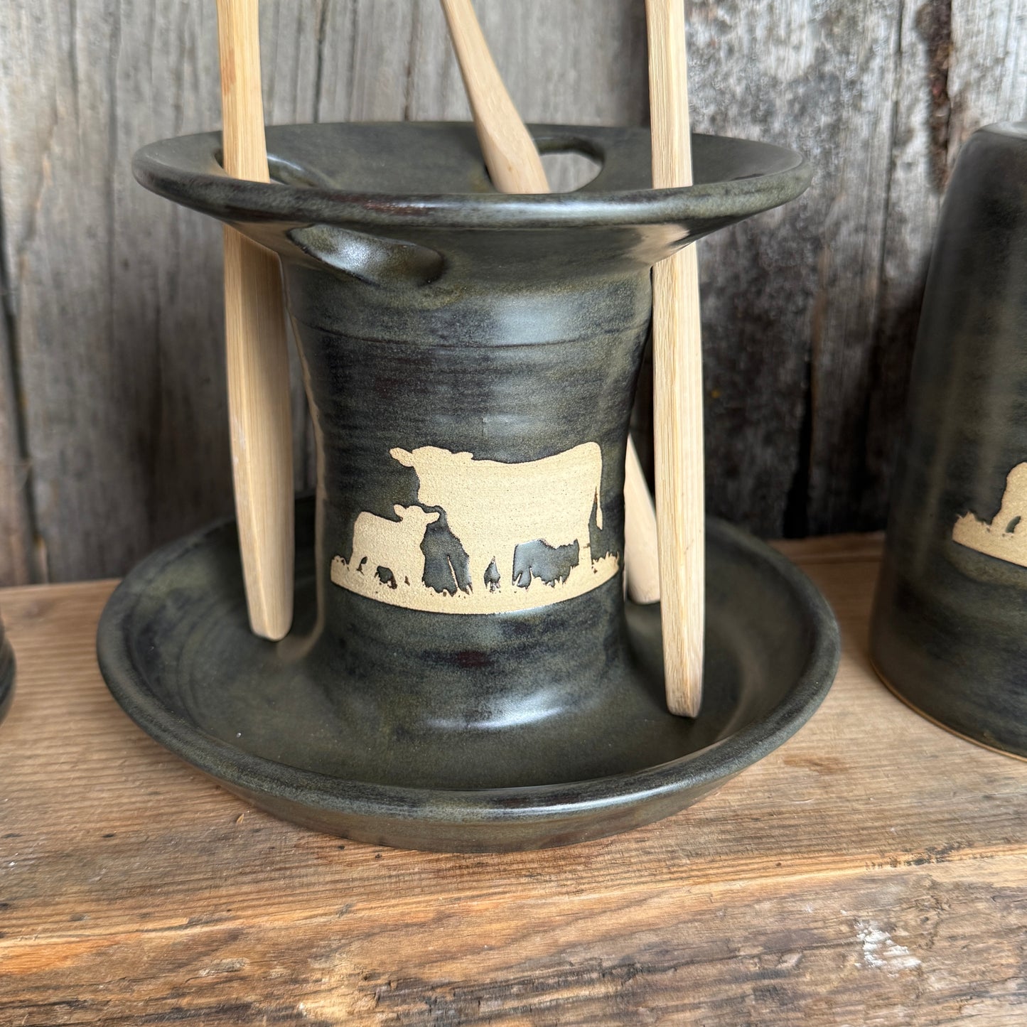 Bathroom Set of 3 - Soap Bottle, canister, and toothbrush holder - Cattle Chicory