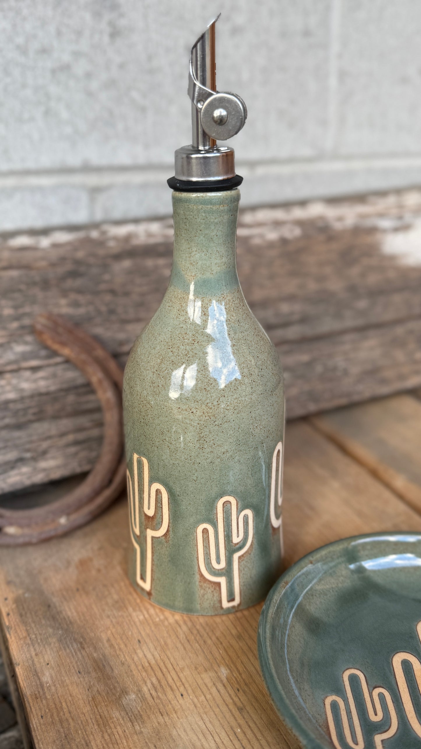 Set- Cactus Oil Bottle and spoon rest