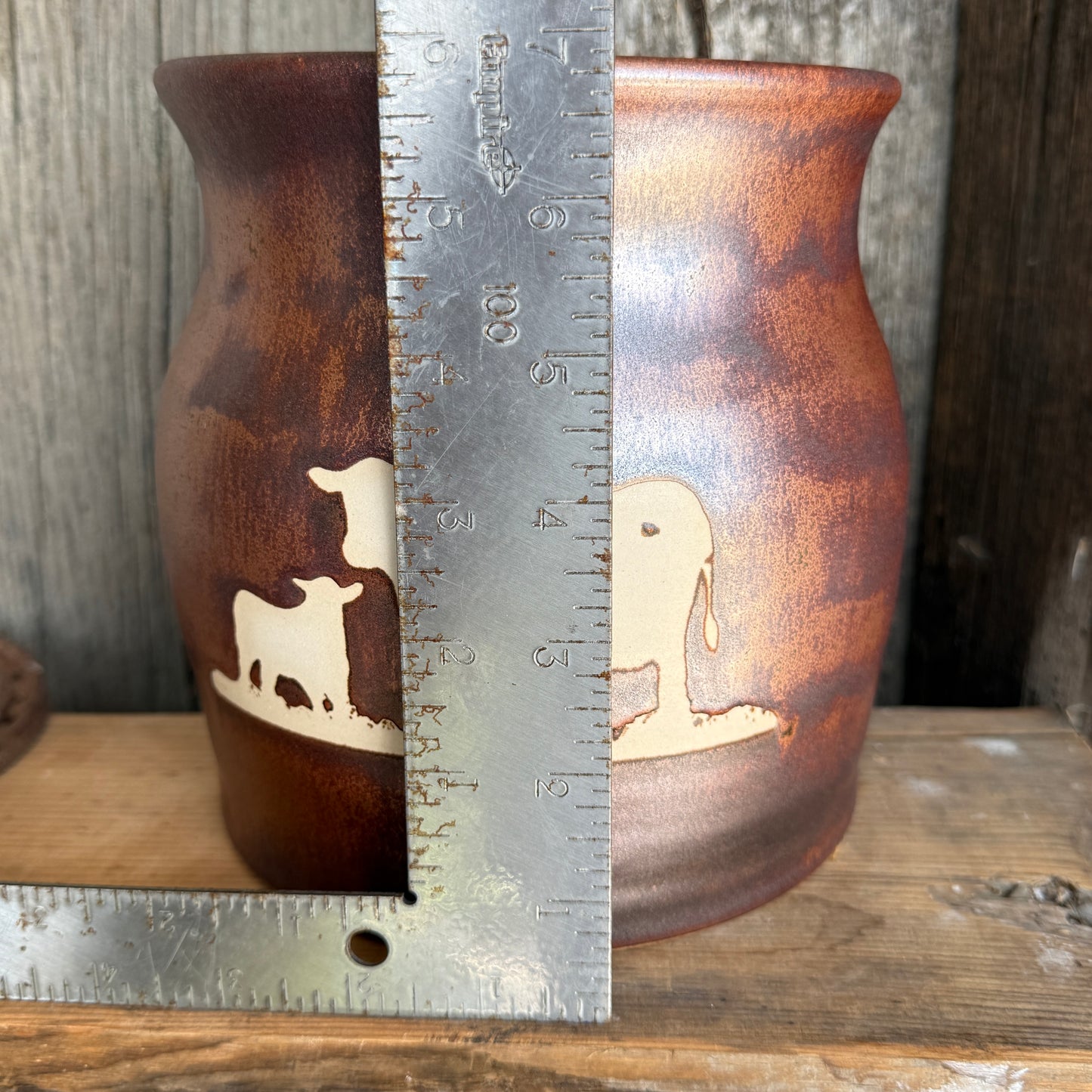 Kitchen Utensil Crock, spoon rest and Oil Bottle - Copper Cattle