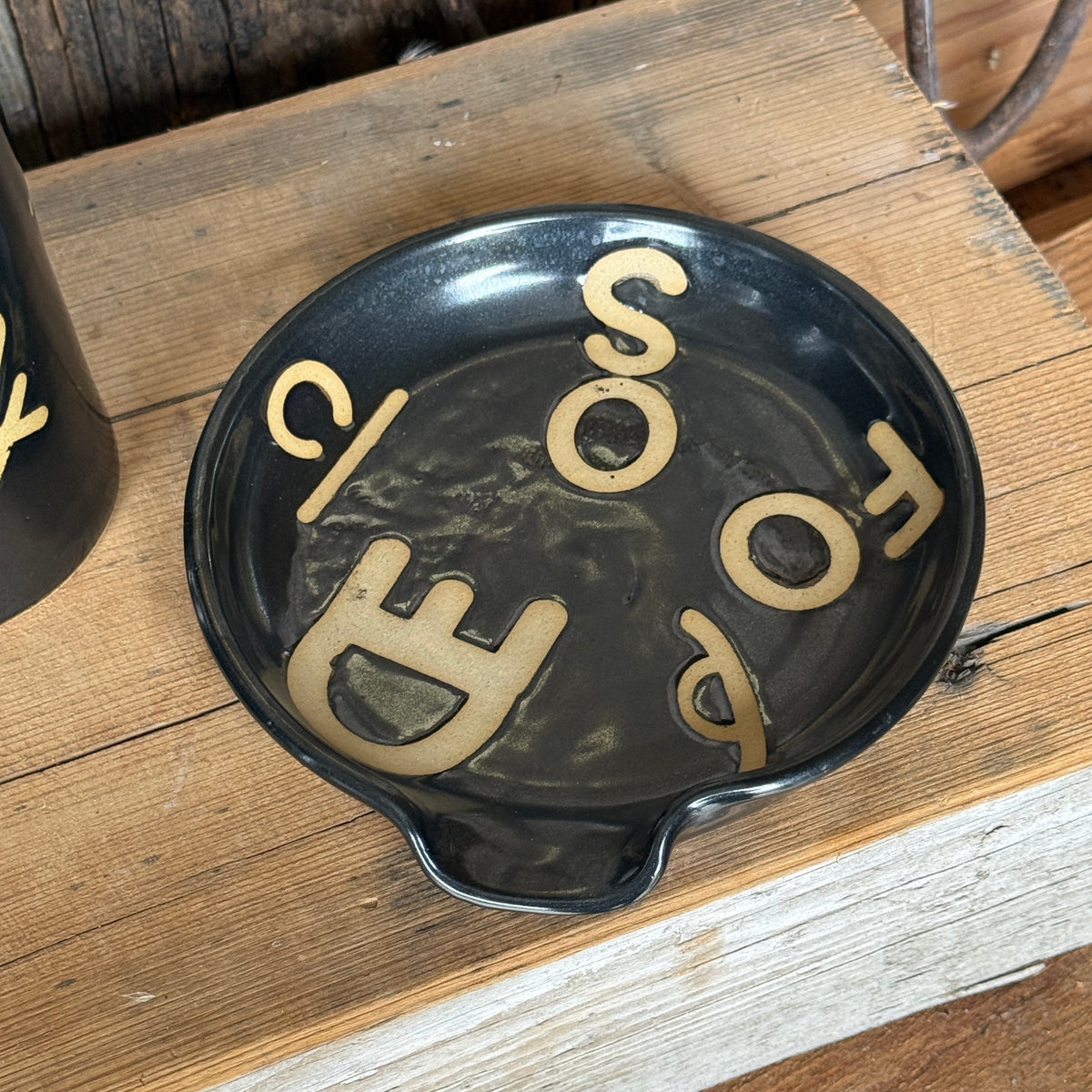 Kitchen Utensil Crock, spoon rest and oil bottle- Gunmetal Branded