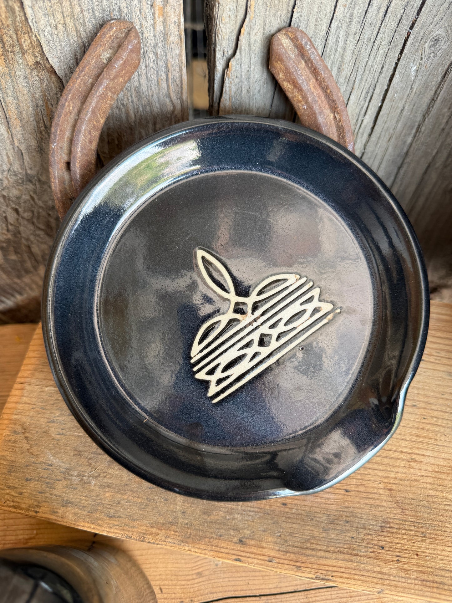 Kitchen Utensil Crock, spoon rest and Oil Bottle - gunmetal boot stitch