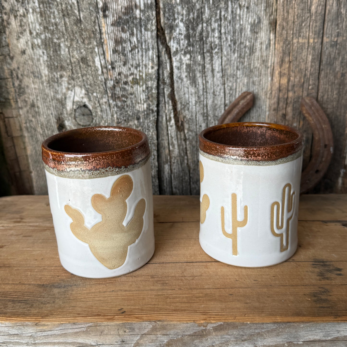 Cup Set of 2 - Cactus copper and White