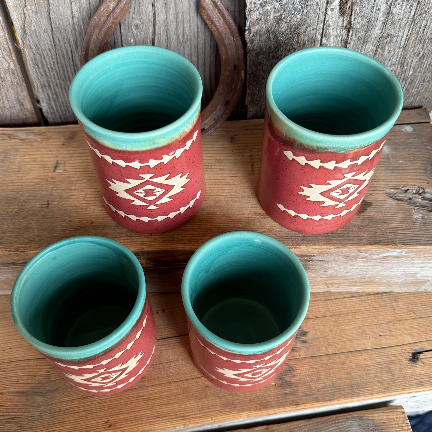 Cup Set of 4 - southwestern Turquoise and Tajin