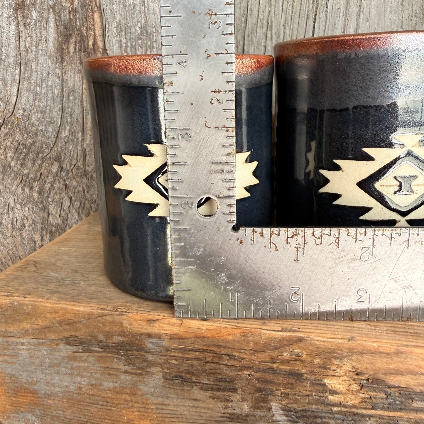 Cup Set of 4 - southwestern copper and gun medal