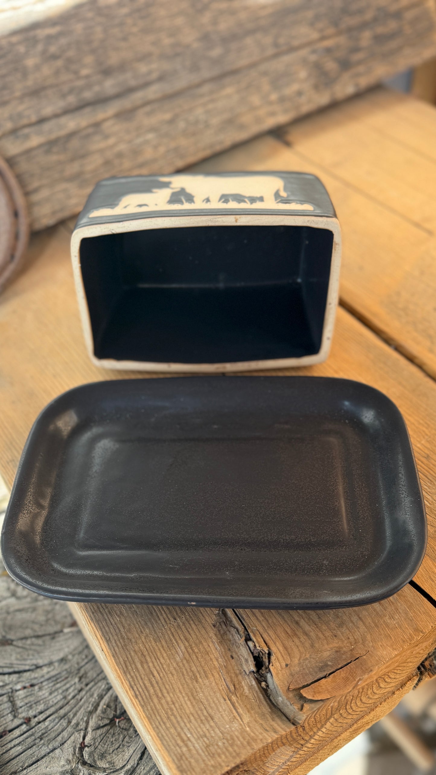 Butter Dish and Spoon Rest set- Black Cow Calf