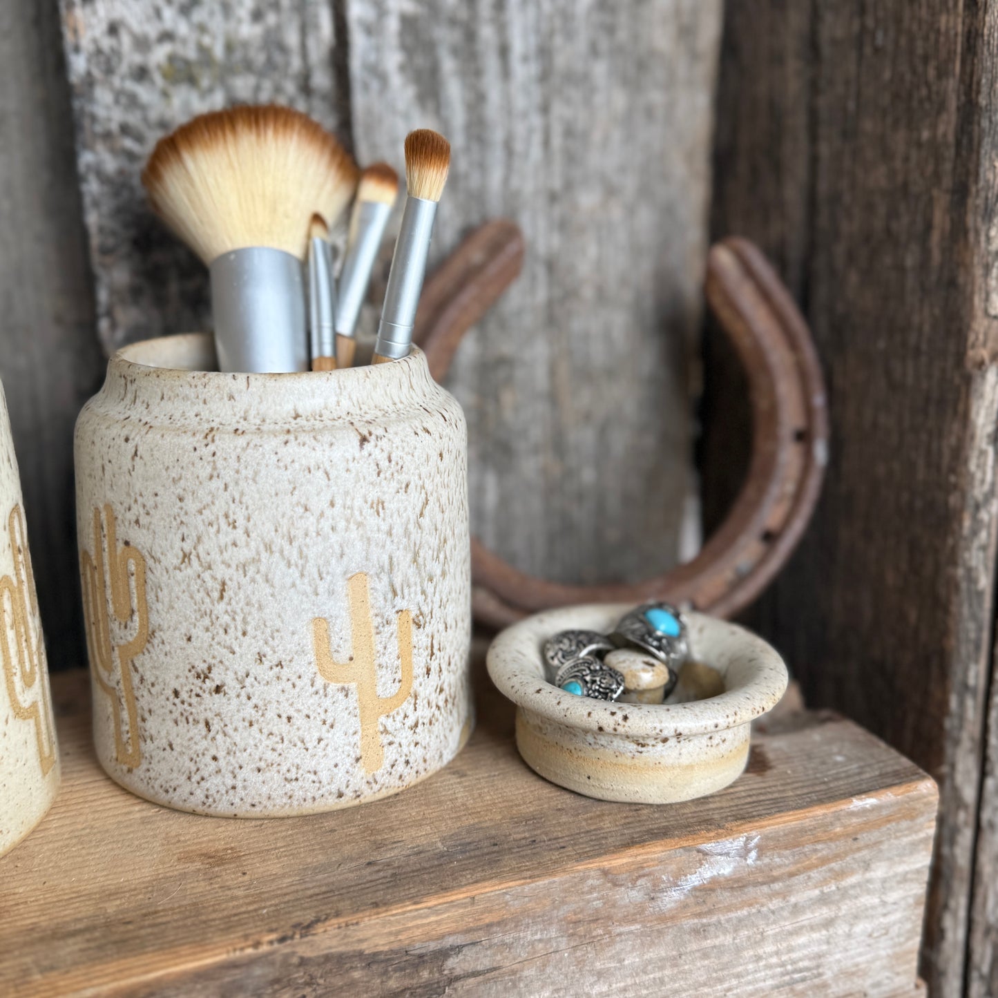 Bathroom Set of 3 - Soap Bottle, canister, and electic toothbrush holder - Cactus Speckle Park