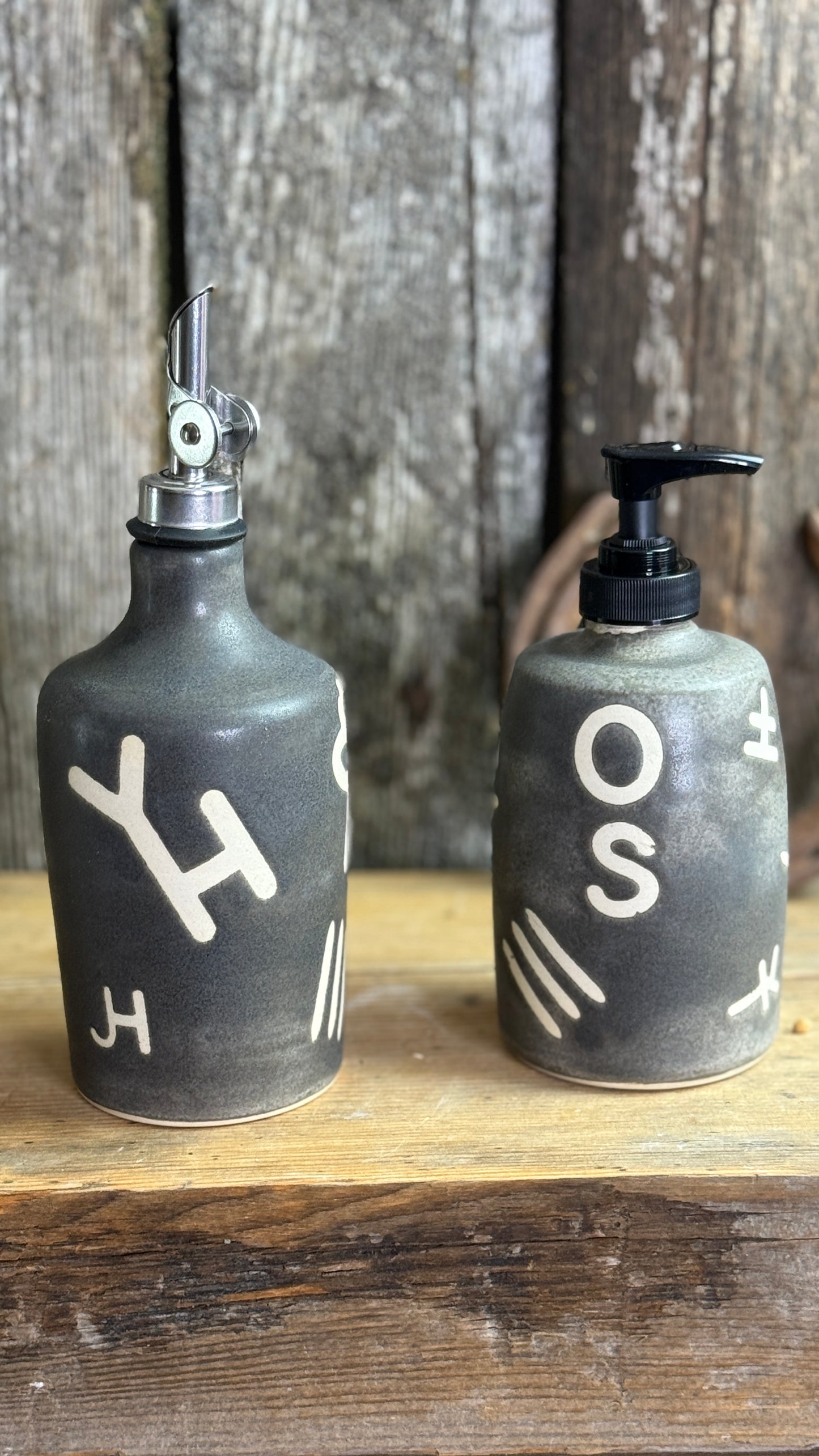 Kitchen crock set with oil and soap bottle- River Rock Branded