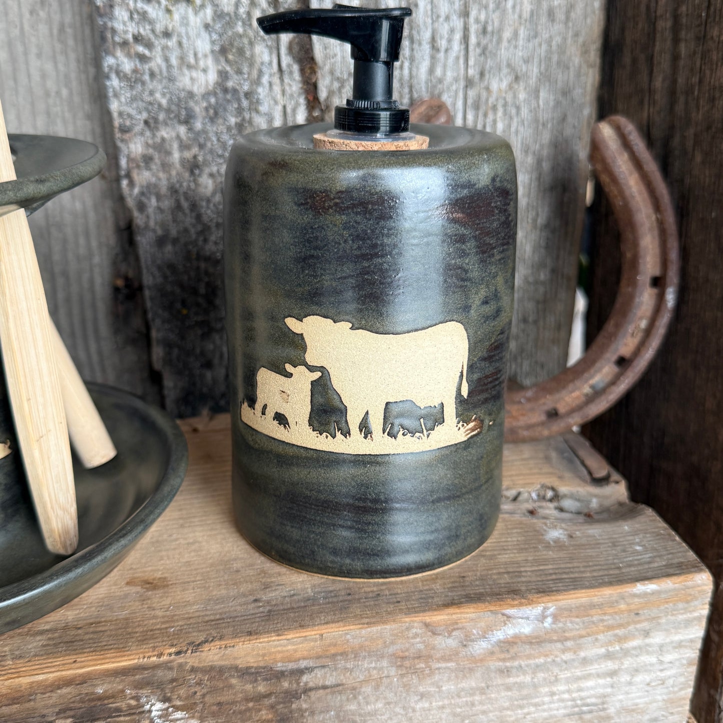Bathroom Set of 3 - Soap Bottle, canister, and toothbrush holder - Cattle Chicory