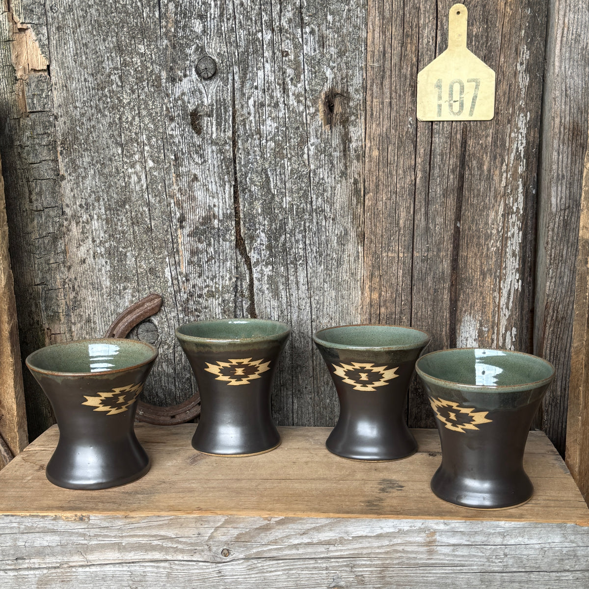 Margtini Cup Set of 4 - Sagebrush and leather