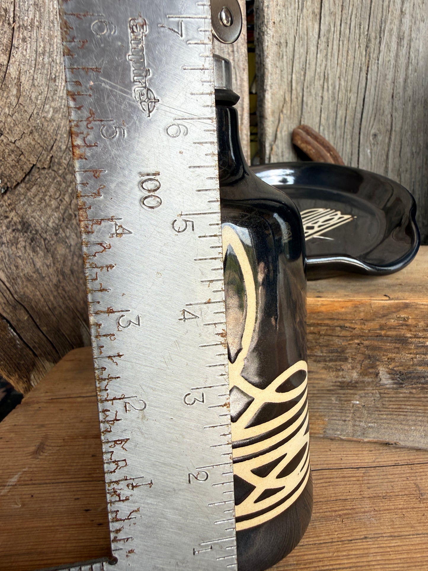 Kitchen Utensil Crock, spoon rest and Oil Bottle - gunmetal boot stitch