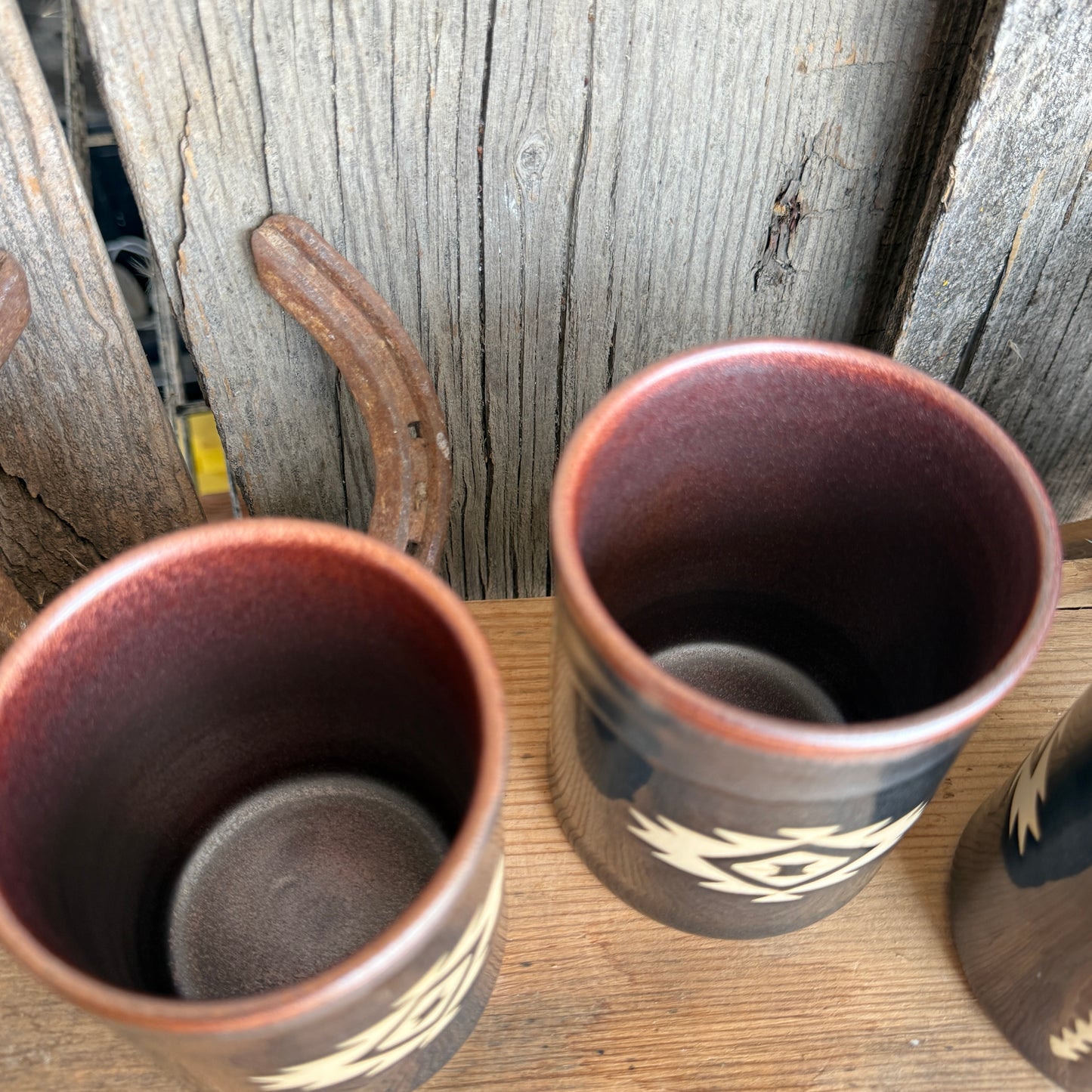 Cup Set of 4 - southwestern copper and gun medal