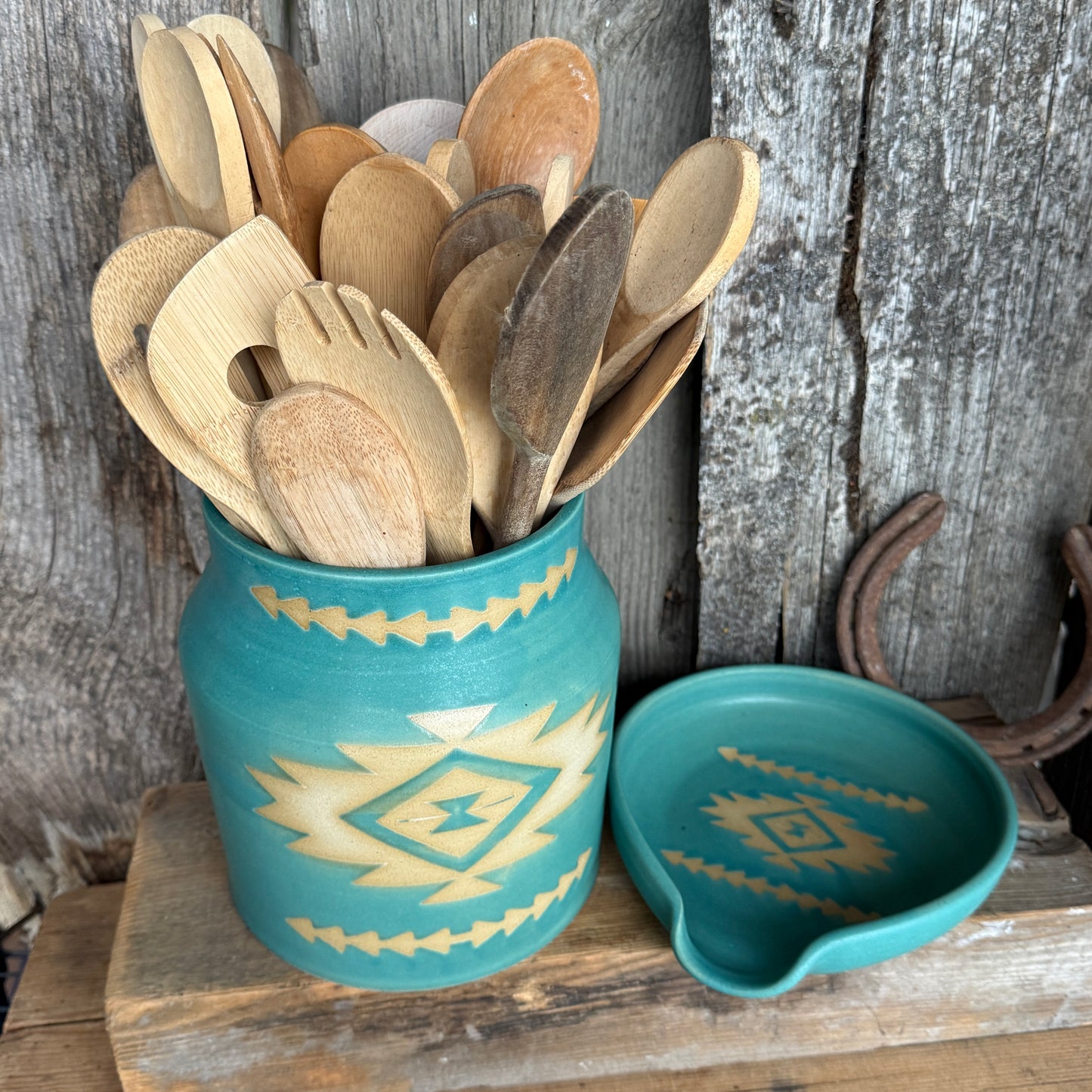 Kitchen Utensil Crock, spoon rest and soap dispenser Southwestern Turquoise