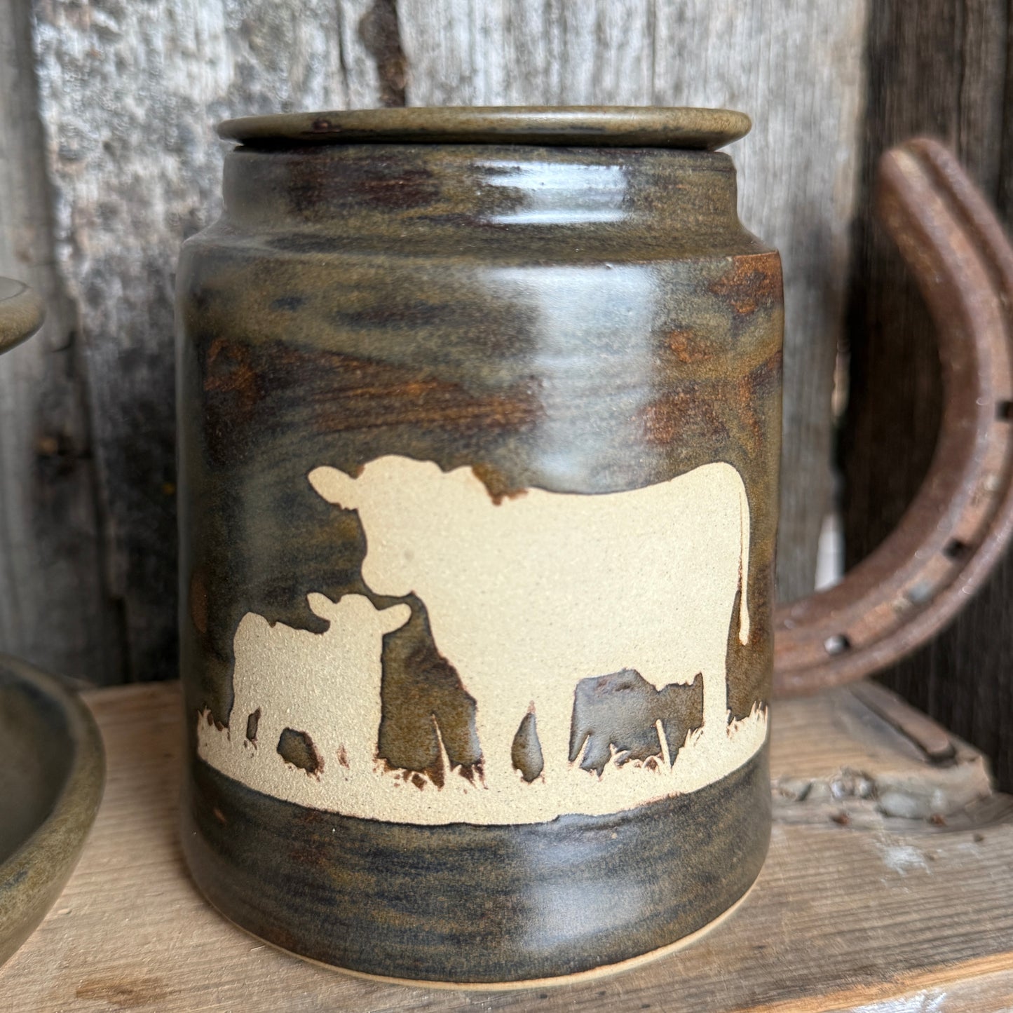 Bathroom Set of 3 - Soap Bottle, canister, and toothbrush holder (regular and electric)  - Cow Calf