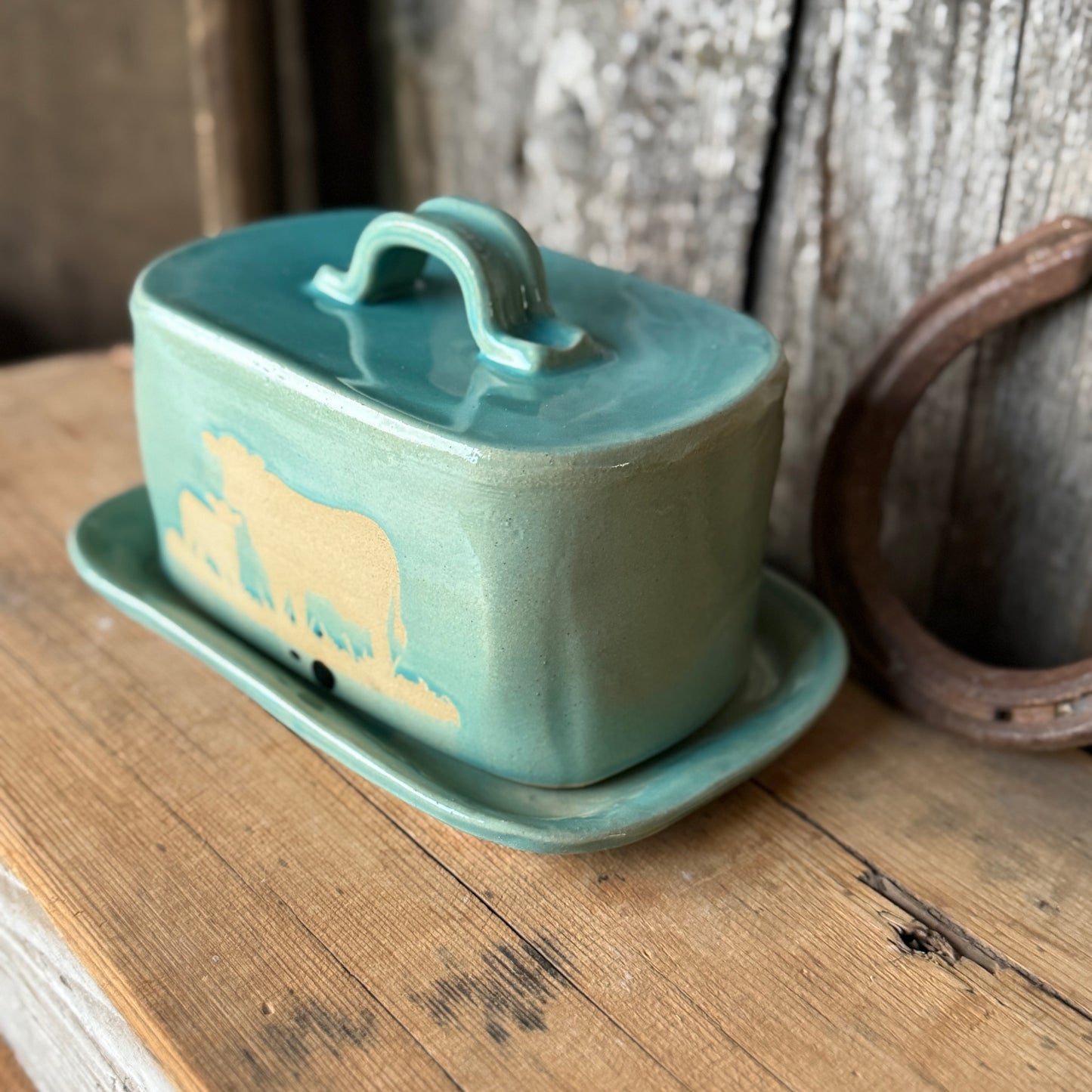 Butter Dish Tiffany Turquoise Cattle