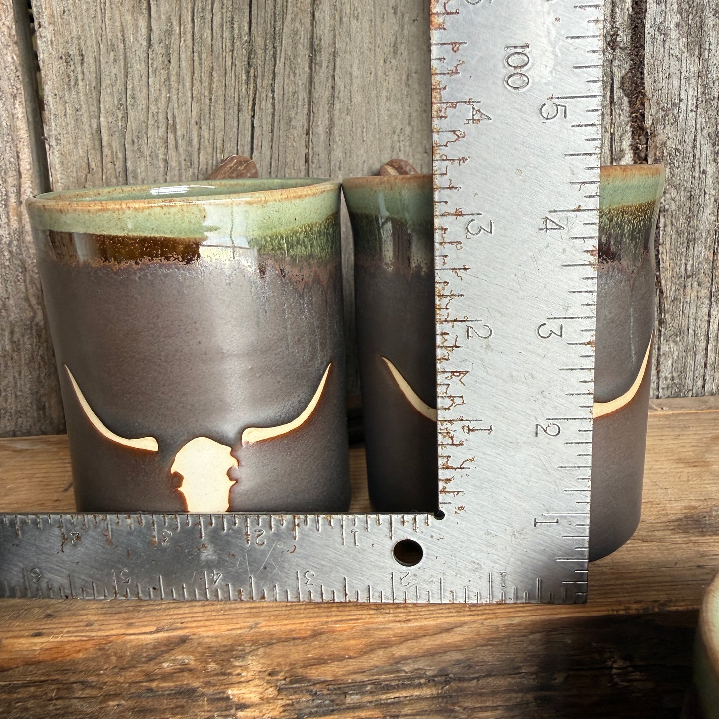 Cup Set of 4 - Longhorn Leather and Sagebrush