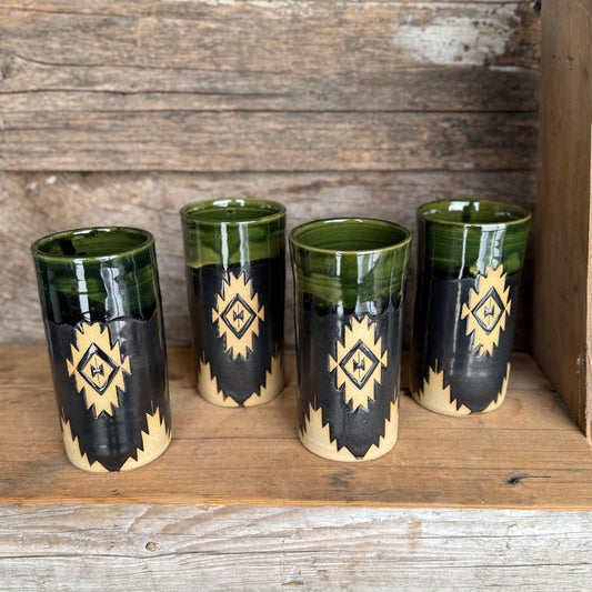 Cup set of 4 - Gun Metal and Green