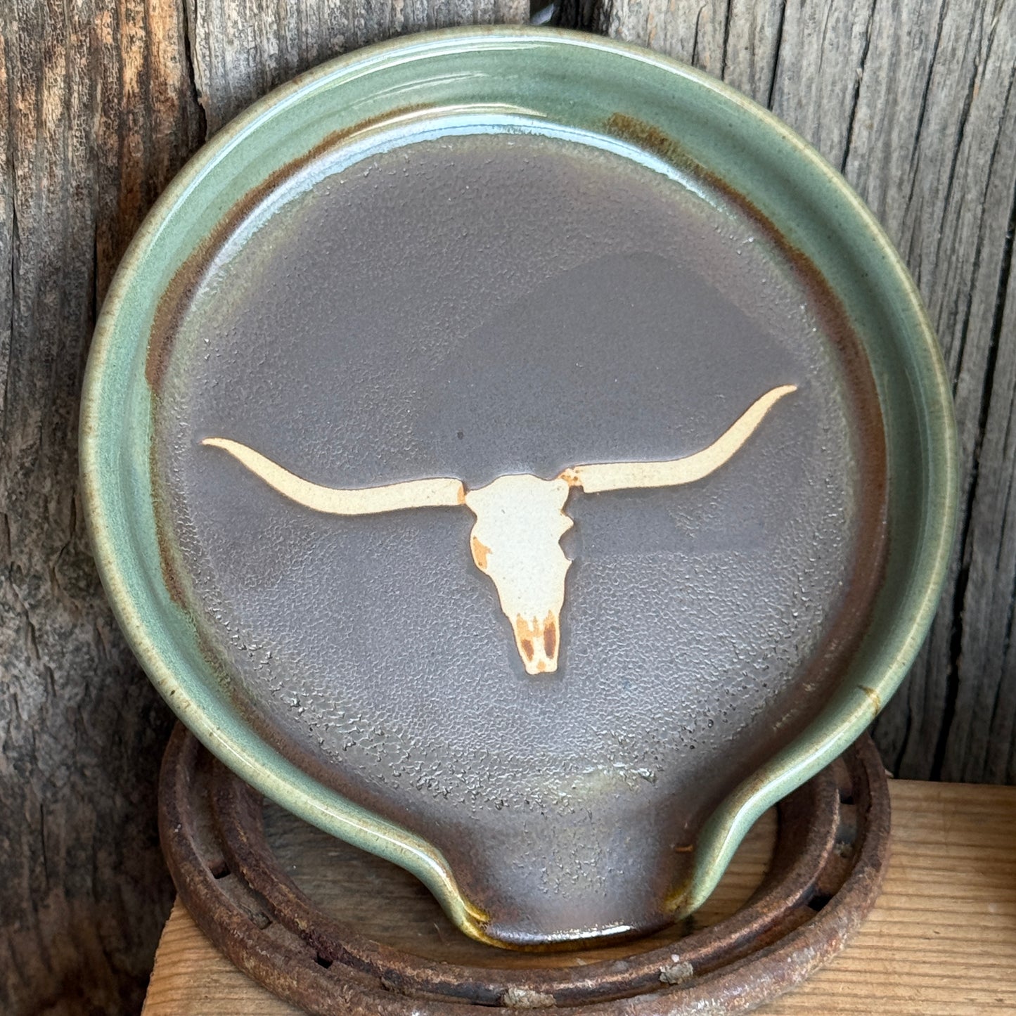Soap dispenser and spoon rest -  skull Sagebrush and Leather