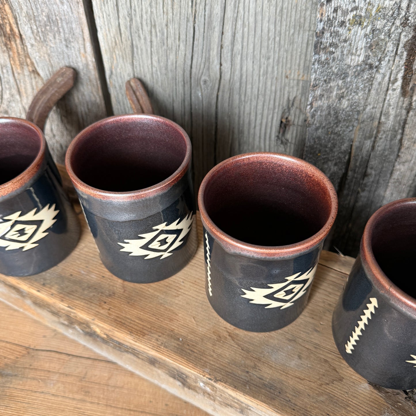Cup Set of 4 - southwestern copper and gun medal